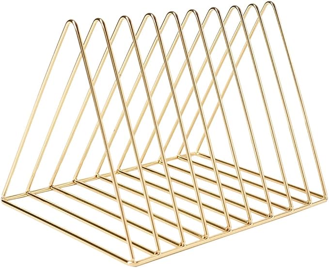 Sooyee 2 Pack 9 Slot Gold Magazine Holder, Desktop File Sorter Organizer Triangle Bookshelf Decor for Home Office, Iron Wire