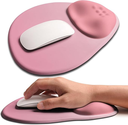 Palm-Rest and Wrist-Hugging Mouse Pad Wrist Rest, Ergonomic Wrist Support with Curve Fitting Cushioned Memory Foam for Carpal Tunnel Pain Relief, 9.9 x 8.3 Inch, Blush Gradient