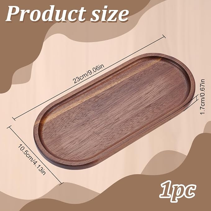 PLIGREAT Oval Wooden Pen Tray, Minimalist Brown Writing Instrument Rest Tea Coffee Table Tray for Office Desk Organizer Kitchen Tableware