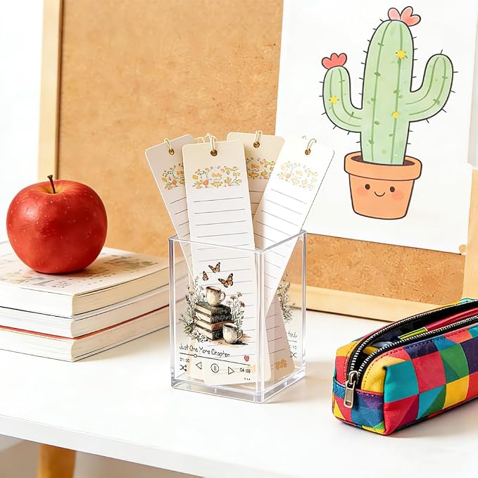 Just One More Chapter Acrylic Pencil Pen Holder Cup, Reading Book Club Makeup Brush Storage Organizer, Cute Bookish Desk Accessories Holder Gifts for Daughter Librarian Teacher Holders (C)