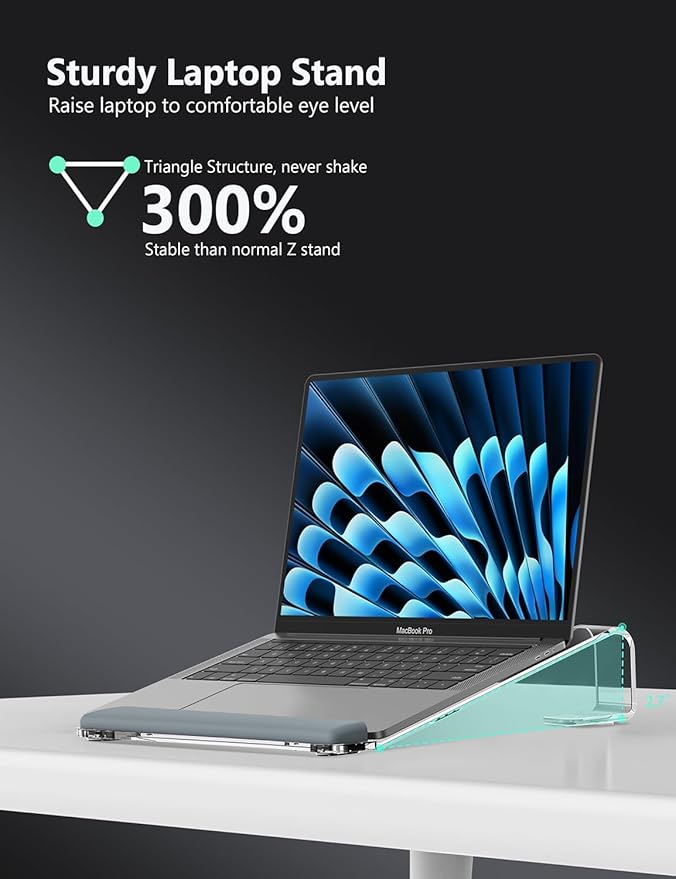 Clear Acrylic Laptop Stand for Desk, with Wrist Rest, Ergonomic Detachable Mount Compatible with 10-17'' All Laptops Such as MacBook Air Pro/HP/Dell/Lenovo
