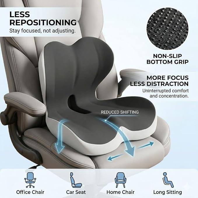 MOYEE Wide Memory Foam Seat Cushion with Lumbar Support for Office Chair & Car Seat, Ergonomic Design for Long Sitting, Gradual Relief & Lasting Support for Back, Tailbone & Sciatica Pain