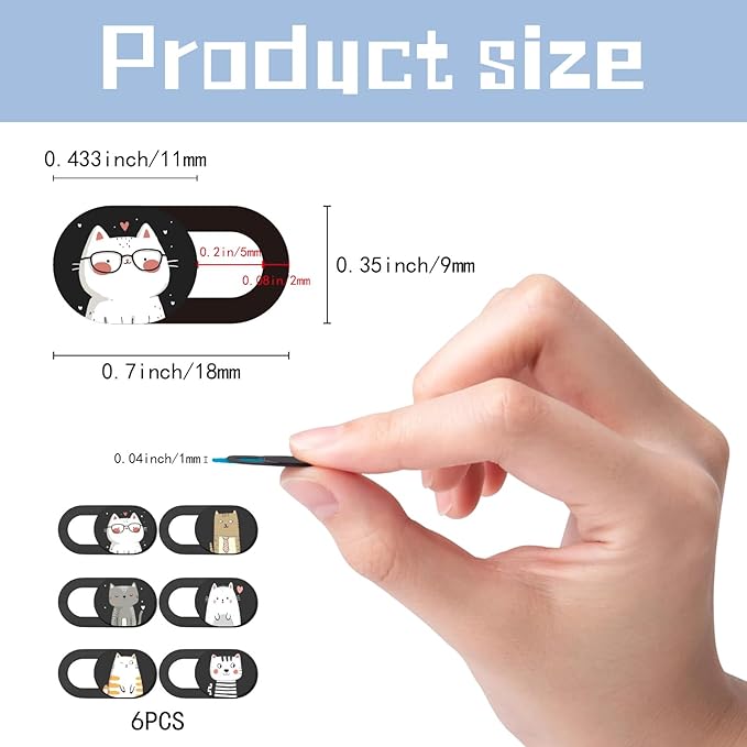 6Pcs Phone Privacy Camera Cover Webcam Camera Cover Slide Cat Pattern Privacy Security Guard Slide Phone Webcam Protector for Laptop Desktop Computers Smartphones Tablet Notebook Mini PC