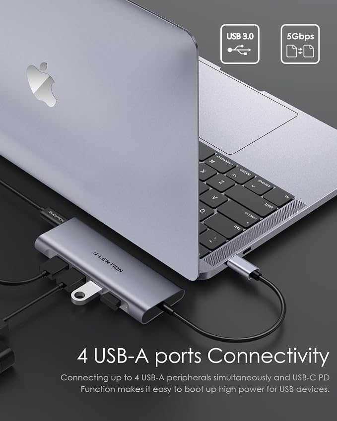 LENTION USB C Hub Multiport Adapter with 4K HDMI, 100W Charging, 4 USB 3.0 5Gbps Splitter Compatible 2016-2025 MacBook Pro, Mac Air, Surface, iPhone & Type-C Devices, Stable Driver(C35, Space Gray)