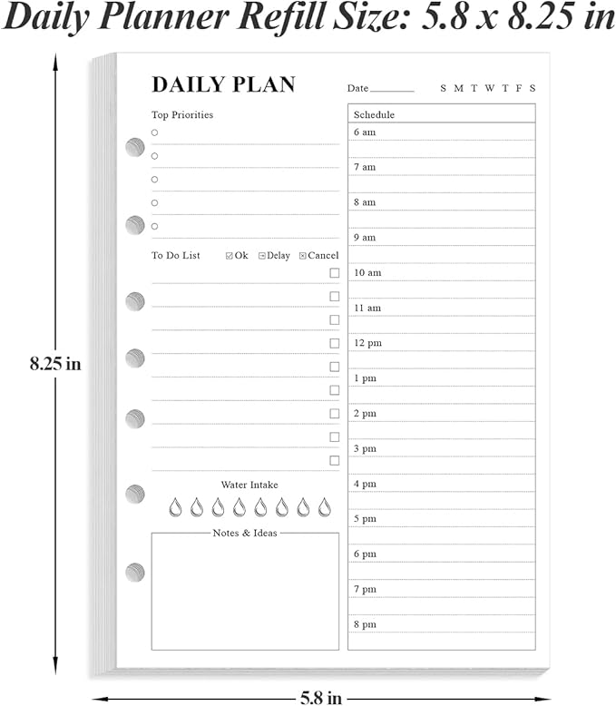 (3-Pack) 7-Hole Undated Daily Planner Refill - A5 To Do List Insert, 300 Sheets/600 Pages Planner and Lined Refill, 6-Hole Punched, 100 gsm White Paper, 5.8'' x 8.3''
