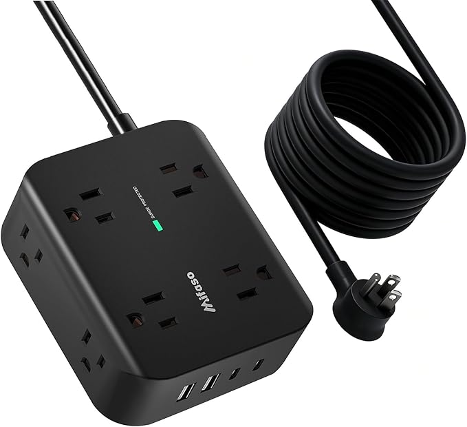Power Strip Surge Protector 15FT - Flat Plug, Wall Mount, 8 Wide Outlets with 4 USB Ports (2 USB C), Extension Cord with Multiple Outlets, Office Desk Accessories