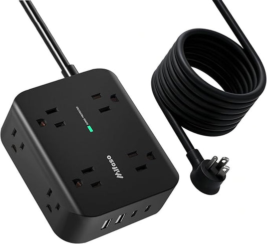 Power Strip Surge Protector 15FT - Flat Plug, Wall Mount, 8 Wide Outlets with 4 USB Ports (2 USB C), Extension Cord with Multiple Outlets, Office Desk Accessories