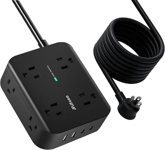 Power Strip Surge Protector 20FT - Flat Plug, Wall Mount, 8 Wide Outlets with 4 USB Ports (2 USB C), Extension Cord, Office Desk Accessories