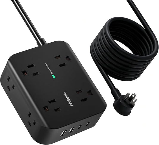 Power Strip Surge Protector 20FT - Flat Plug, Wall Mount, 8 Wide Outlets with 4 USB Ports (2 USB C), Extension Cord, Office Desk Accessories