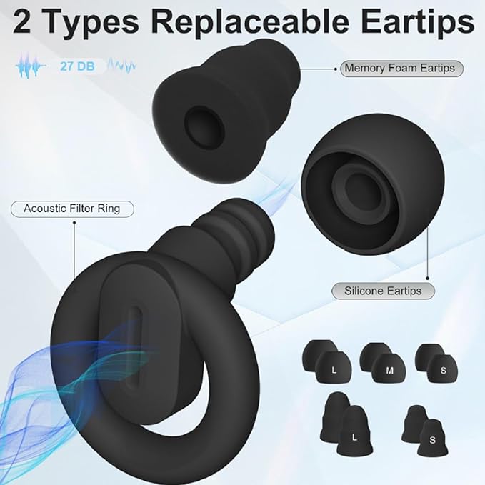 High-Fidelity Noise Reduction Earplugs – 27 dB NRR Reusable Silicone Ear Plugs for Sleeping, Travel, Concerts, Work & Study – Comfortable Hypoallergenic Ear Protection with Carry Case