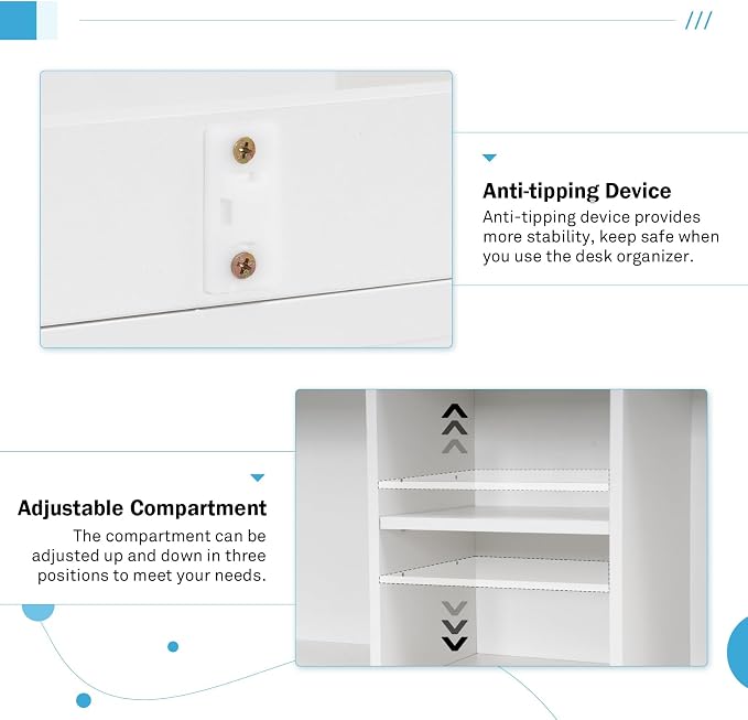 COBANA Desktop Bookshelf, Countertop Storage Hutch, Desk Organizer, White | Desktop Storage Shelf, 5 Shelves for Computer Desk, Adjustable, Detachable, Durable, Suitable for Office Home Dorm