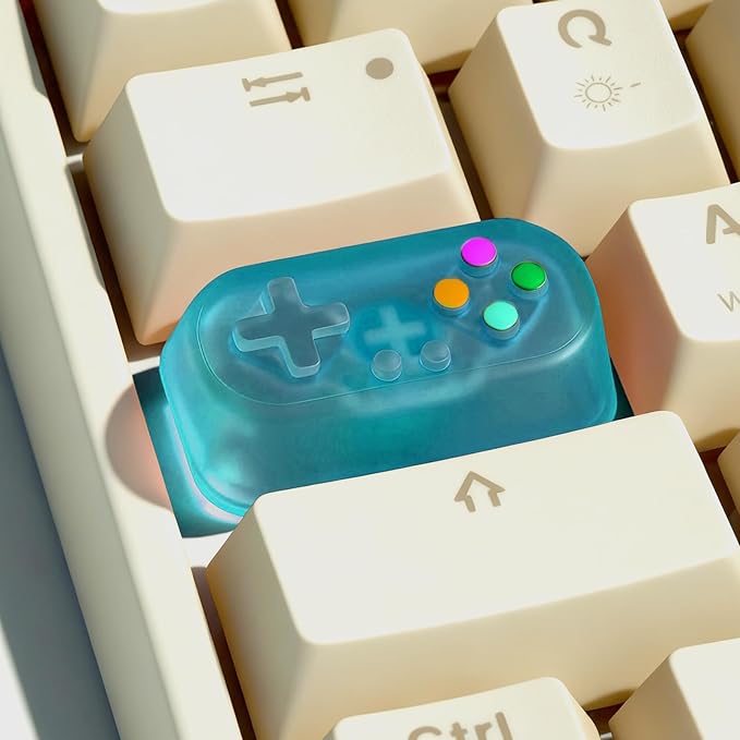 Artisan Keycap, Custom Retro Game Controller Shaped Keys Cap for MX Mechanical Keyboard, Shine Through Resin Handmade Single Replacement for Capslock Key - Blue