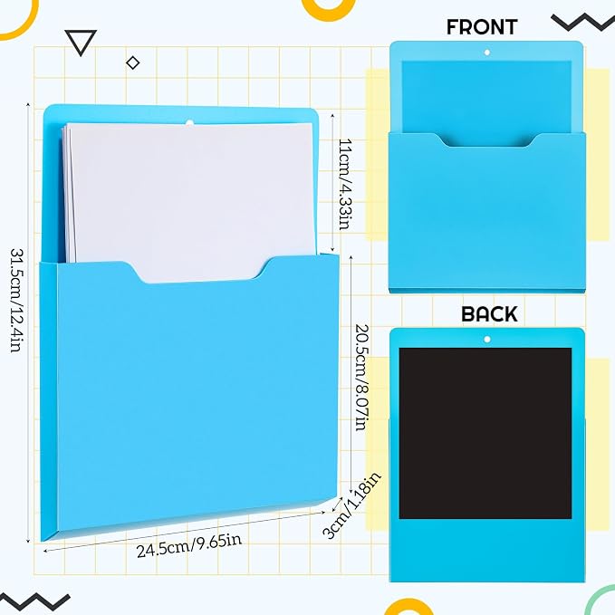 Gilprop 8 Pack Magnetic File Holder, 10"x13"x1.2" Magnetic Wall File Folders for Whiteboard, Hanging Classroom Organizer Storage, Refrigerator Magazine Holder for Mail Letters Paper Desk Office