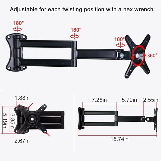 Floating Nightstand Rotatable Brackets,Small Round Side Tabl Folding Brackets,Mini Coffee Table Extensible Hinges,Bathtub Side Table Bracket,Suitable for DIY As Sofa Side Table,Over Bed Table
