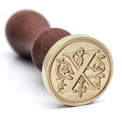 Medieval Initial Alphabet Sealing Wax Stamps, Brass Head Wooden Handle, for Thanksgiving Card/Envelope/Gift Wrap/Wedding Engagement Party Invitation -Letter X