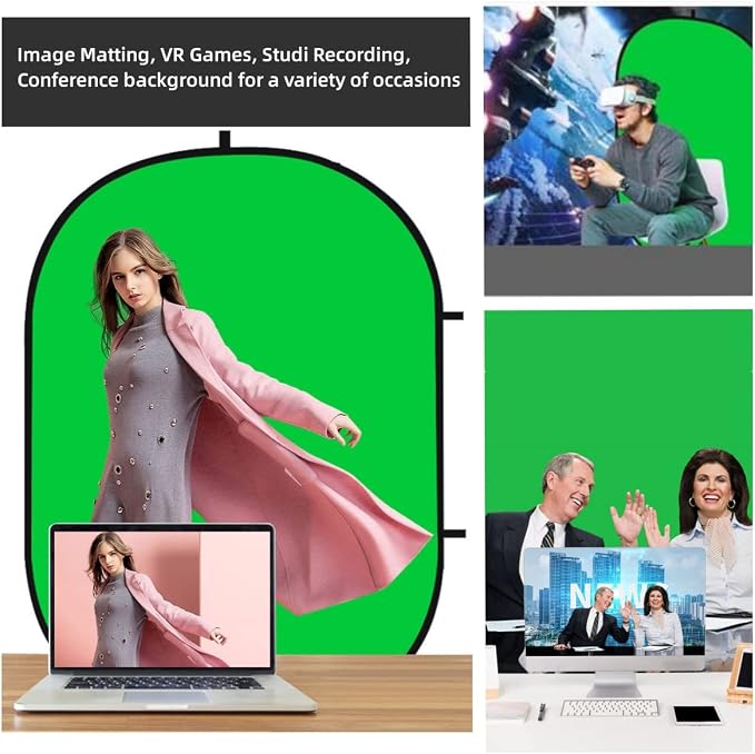 59.1x78.7inch/1.5x2.0mChromakey Green Screen， Blue & Green 2 in 1 Double Sided Pop Up Collapsible Backdrop for Vlogging and Video Conferencing with Carrying Bag