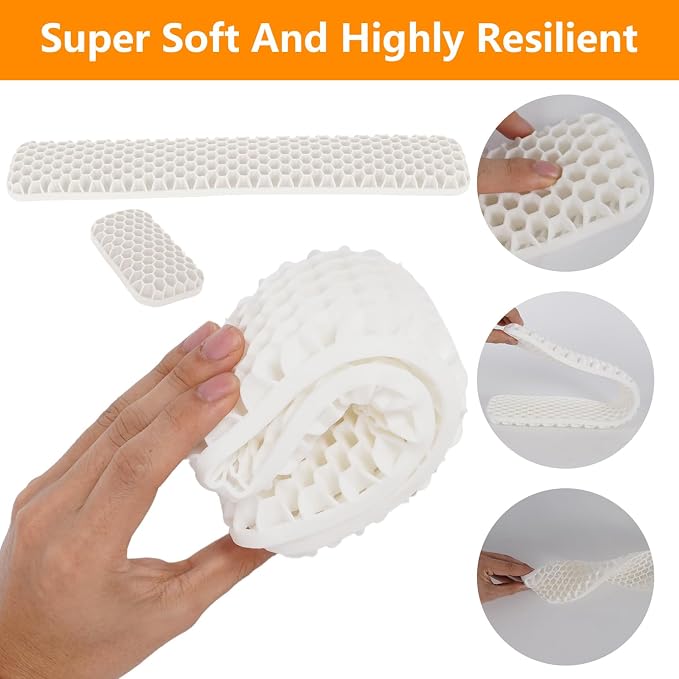 Ergonomic Keyboard and Mouse Wrist Rest Set, Silicone Honeycomb Design, 17.7 x 2.8 x 1 Inches, Non-Deformable Support for Office Gaming Typing (White)