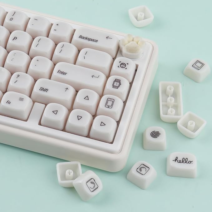 Tsungup MOA Keycaps,136 Keys Cute Ceramic Textured Custom Keycaps 60 75 Percent, Minimalist White Mac Keycap Set Key Caps Keyboard for Cherry Gateron MX Swithes Mechanical Keyboards(Translucent White)