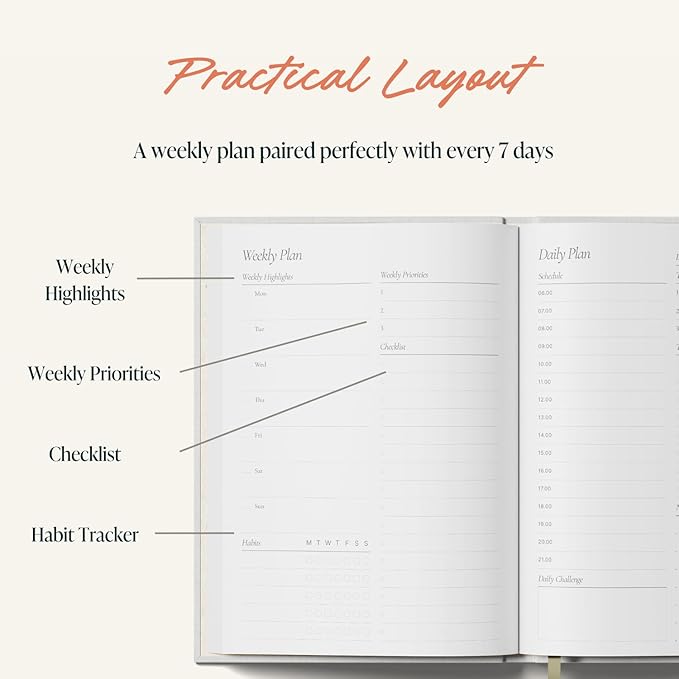 Yop & Tom Undated Daily Planner - Productivity Planner - Weekly and Daily Organizer with Time Slots - Purple & Orange