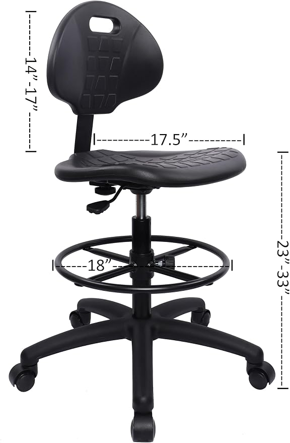 TAKE UR SEAT® Deluxe Drafting Lab Stool Chair, 18'' Adjustable Footring, 10'' Adjustable Height, 450 lbs seat Capacity, Heavy Duty, Shipped Within 24 Hours(Self-Braking Caster)