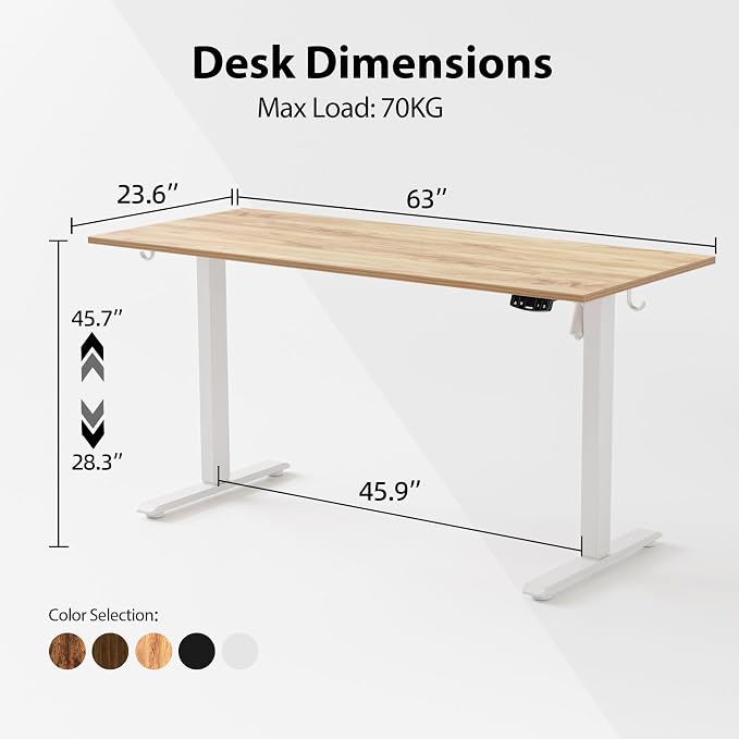 Agilestic Electric Standing Desk, 63 x 24 Inches Height Adjustable Desk, Sit Stand up for Work Office Home, Ergonomic Rising Computer Table with Memory Preset, Light Rustic Brown