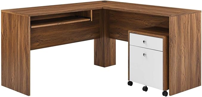 Modway EEI-5822-WAL-WHI Transmit Wood Desk and File Cabinet Set, Walnut White