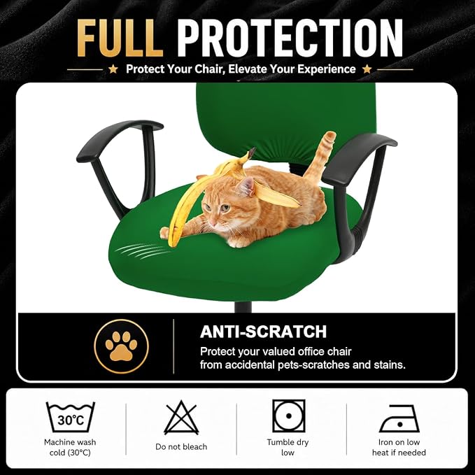 Super Stretchable Separate Office Chair Seat Covers - Universal Spandex Computer Chair Slipcover - 180GSM Washable Rotating Backrest Coverings & Cushion Protectors for Dogs, Cats, Pets