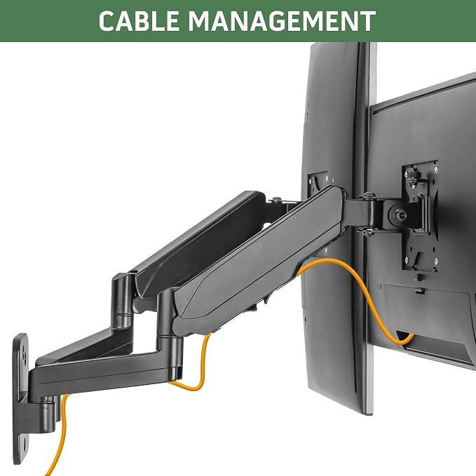 UPGRAVITY Dual Monitor Wall Mount, Double Monitor Wall Stand for Two 17-32 inch Flat Computer Screens, Height Adjustable Gas Spring Mounted Bracket Arms Hold up to 17.6lbs, VESA 75/100