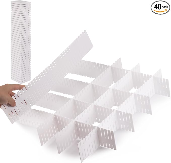 40Pcs Drawer Organizer Dividers 17"x2.8" Adjustable Storage Organizer Separator for Socks, Underwear, Makeup, Kitchen, Dresser