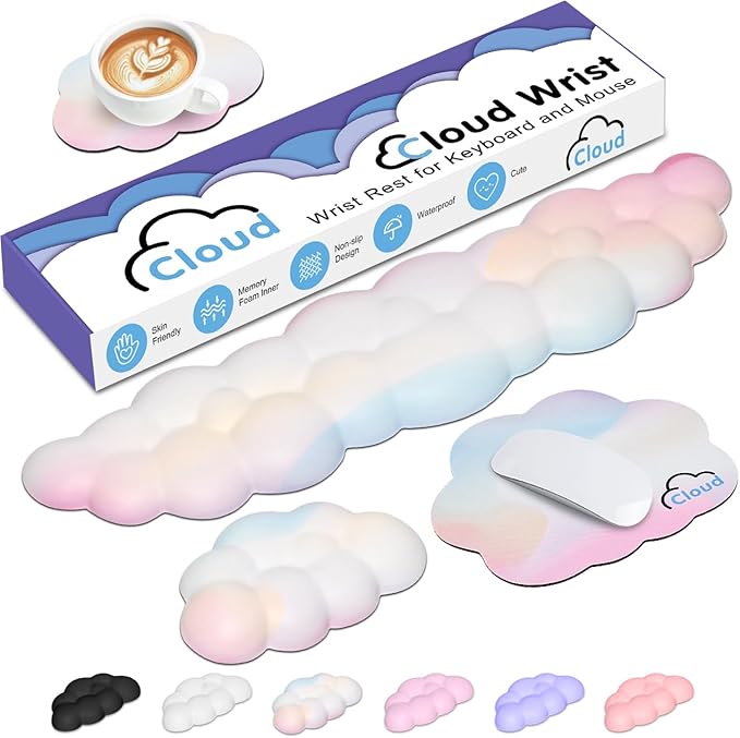 Cloud Wrist Rest Keyboard Palm Rest with Non-Slip Base for Computer Gaming Wrist Rest, YAMJUG Cloud Arm Rest Keyboard Wrist Pad Rainbow