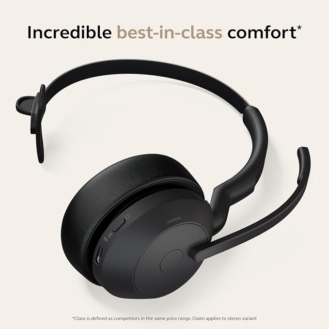 Jabra Evolve2 55 Mono Wireless Headset - Features AirComfort Technology, Noise-Cancelling Mics & Active Noise Cancellation - MS Teams Certified, Works with Other Platforms - Black