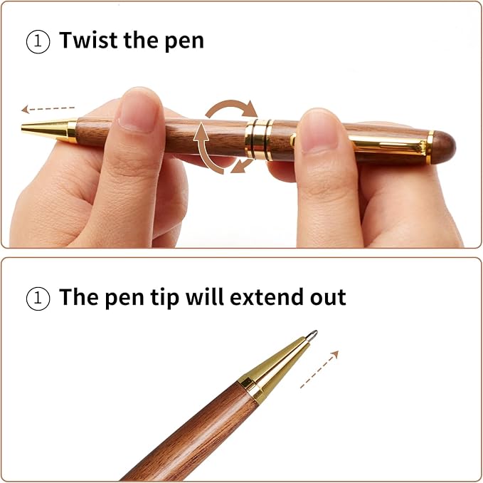 Luxury Walnut Wood Fancy Ballpoint Pen for Men Writing Journaling Pen Set with 2 Black Ink Refills and Gift Box Cool Journal Business Pens Elegant Vintage Wooden Professional Executive Twist Pen