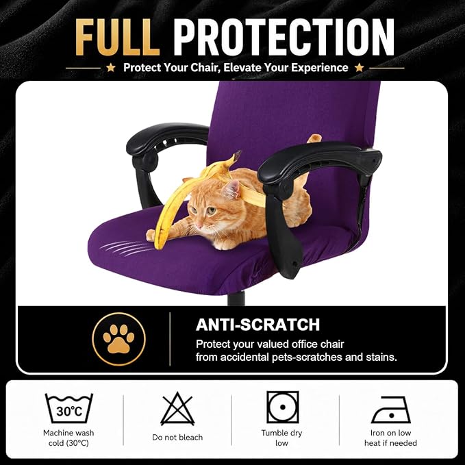 Stretch Computer Office Chair Cover with Durable Zipper - Universal Washable Removable Spandex Rotating Boss Chair Slipcovers - Anti-dust Soft Desk Chair Seat Protector for Dogs, Cats, Pets (Purple)