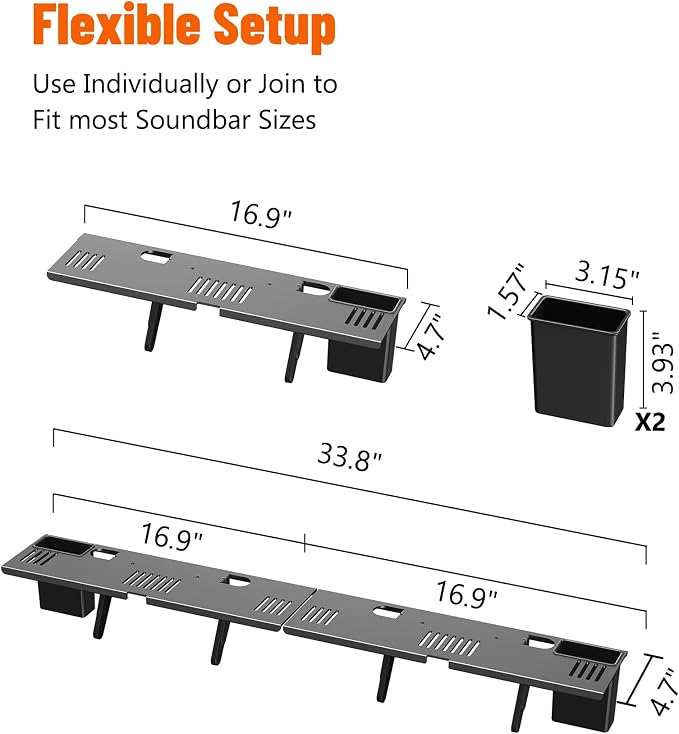 Soundbar Mount, No Drilling Steel TV Top Shelf with Storage Boxes, Sound bar Mount up to 15 lbs, Universal Sound Bar TV Mount Bracket, Soundbar Mount Above TVs Compatible with Samsung, Sony (33.8")