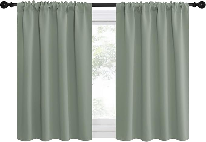 NICETOWN Window Curtains Blackout Drapes - Thermal Insulated Solid Rod Pocket Blackout Curtains/Draperies for Living Room (Greyish Green, One Pair, 42 by 36-Inch)