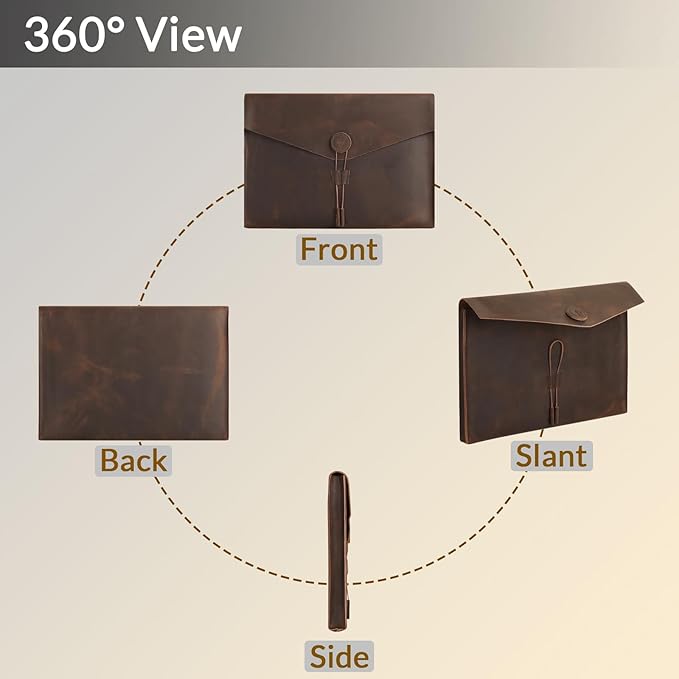 Genuine Leather Envelope Document Holder， Leather File Folder Organizer，Envelope Document Holder for Men&Women, Personalized Folio Laptop Sleeve Case for 15" Laptops, Tablets