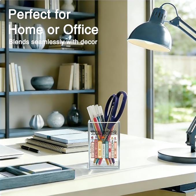 Social Worker Acrylic Organizer Pencil Pen Holder, Book-Themed Desk Organizer, Work Anniversary Social Work Month Gifts for Society Worker Counselor Book Lover, Graduation Gifts for Student