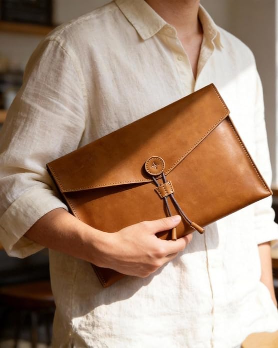 Carrier Bag Case Genuine Leather Portfolio Folder Document Organizer Laptop & Tablet,Folio Case for Men & Women