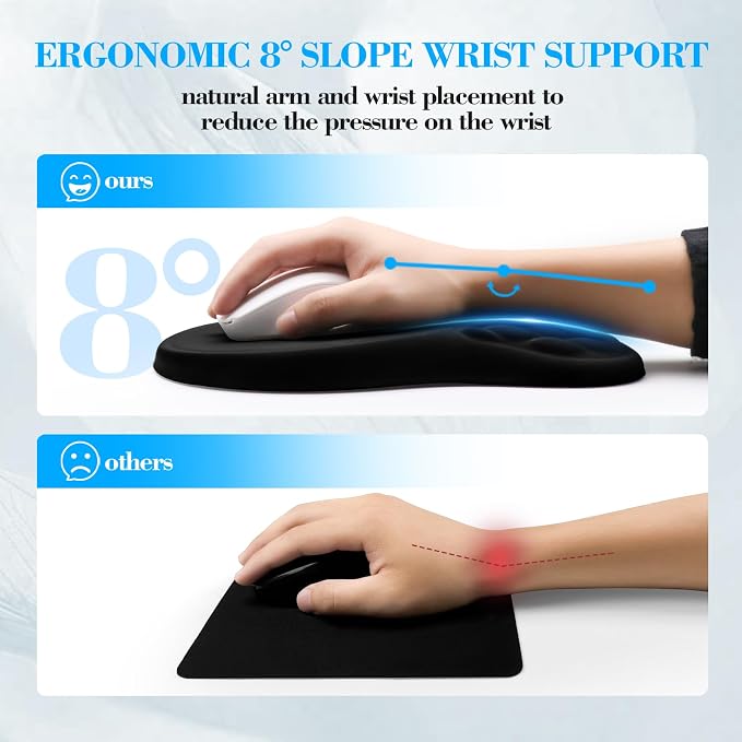 Ergonomic Wrist Rest for Keyboard and Mouse Pad Support Set, Soft Memory Foam Massage Design Relieves Wrist Pain, Non-Slip PU Base for Computer Desk (2-in-1 * Black
