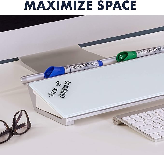 Glass Desktop Computer Pad, 18" x 6", Whiteboard, Dry Erase Surface, White Surface (GDP186), 2 Set