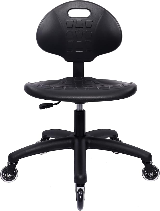 Table Height Chair/Stool-Easy to Clean! Deluxe Ergonomic Polyurethane Chair. 5" of Height Adj (16.5"-21.5") 450 lb Capacity. Automotive, Lab, Garage, Home, Office (Rubber Roller, Black)