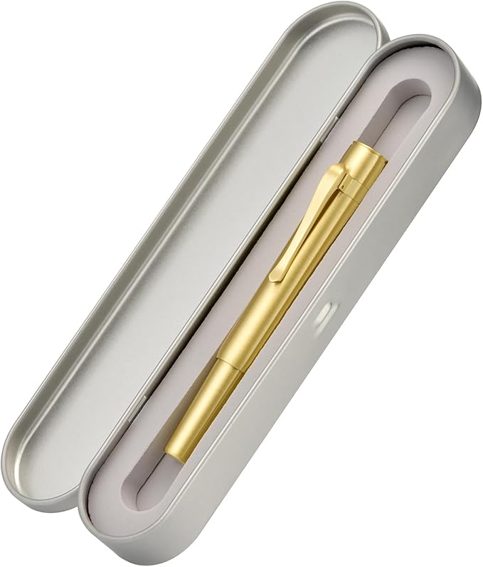 HONG DIAN M2 Mini Brass Fountain Pen with Extra Fine Soft Golden Nib, Sleek Shape Short Pocket Travel Pen (Glossy Brass)