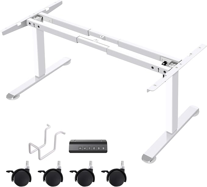 Electric Standing Desk Frame,Compatible Desktop Size 43″-72″ and 187 lbs Weight,Memory Controller Height Adjustable Frame,White Frame Only