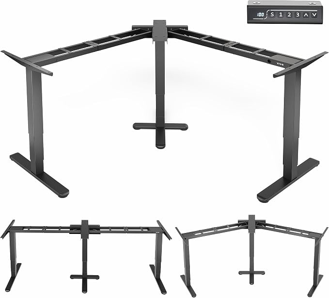 VIVO Electric Triple Motor Height Adjustable 3 Leg L or I-Shaped Sit-Stand Desk Frame, Corner Standing Desk Frame, 24 to 49 inch Height Adjustable, 297 lbs Capacity, Black, DESK-E-300B