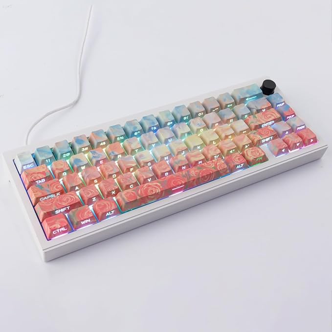 Tsungup Rose Pastel Keycaps,Side Print Custom Keyboard Keycap Set | Cherry Profile，135 Keys，Shine Through，PBT Keycaps for 60%65%75%100% Cherry Gateron MX Switches Mechanical Keyboard