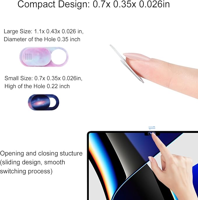 Webcam Cover Slide 6 Packs, Ultra Thin Camera Privacy Protector fit for MacBook Pro, iMac, iPad Pro, Tesla Model 3, Y, X, S, and More Laptop or Tablet, Colorful Space
