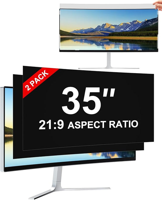 [2-Pack] Privacy Screen For Computer Monitor, 35-Inch 21:9 Aspect Ratio; Anti Spy/Bule Light/Glare And Eye Protection, 2 Install Ways Removable For Office, Airport, Cafe And Other Public Area; Diagonal 35 Inches, Width 32.17 Inches, Height 13.79 Inches