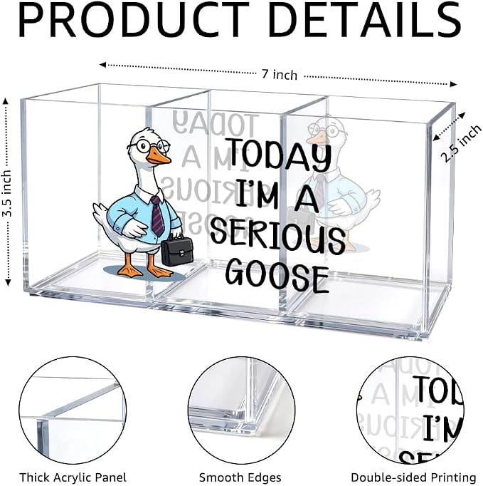 Today I'm a Serious Goose 3 Slot Acrylic Pen Holder Desk Organizer | Silly Goose Office Desk Organizer Accessories, Sarcastic Office Gifts for Coworker, Employee Appreciation Gifts