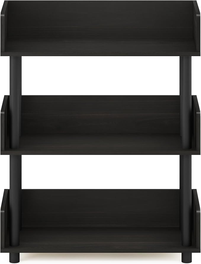 Furinno TURN-N-TUBE Display Shelf, 3-Tier Storage Shelves with Side Panels, Open Shelves Book Shelf with Rounded Corner Top Edges, for Organization and Storage, Living Room, Home Office, Espresso