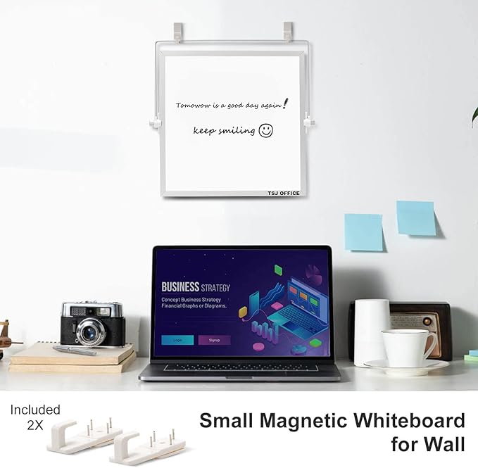 TSJ OFFICE Small White Board - 10 X 10 Inches Small Magnetic Dry Erase Board with Hooks for Wall, Desktop Whiteboard Stand 360 Degrees Revolving Double Sided for Office, Home, School, Silver